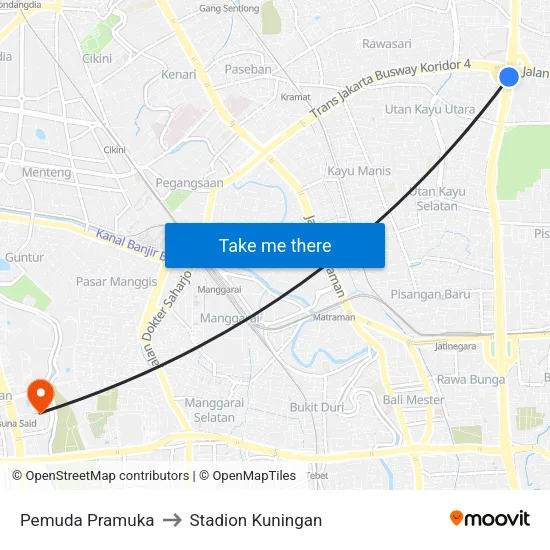 Pemuda Pramuka to Stadion Kuningan map