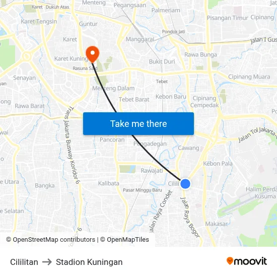 Cililitan to Stadion Kuningan map