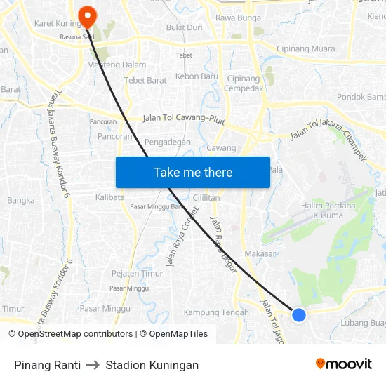 Pinang Ranti to Stadion Kuningan map