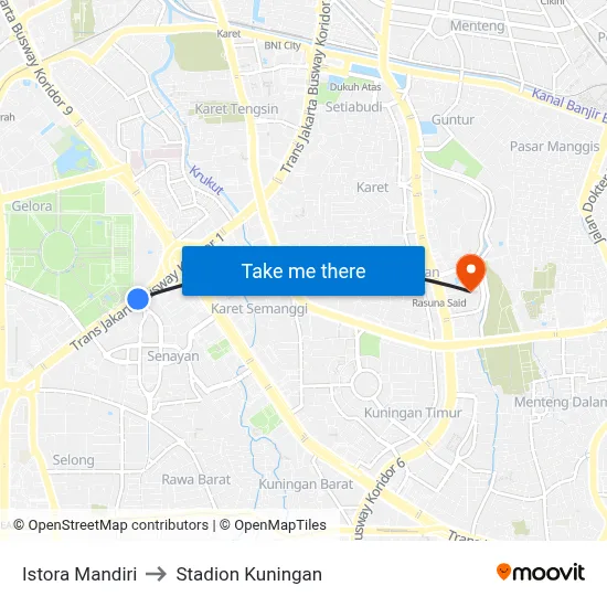 Istora Mandiri to Stadion Kuningan map