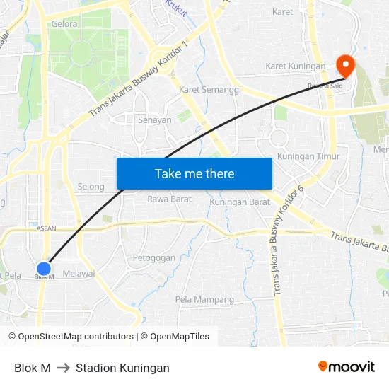 Blok M to Stadion Kuningan map