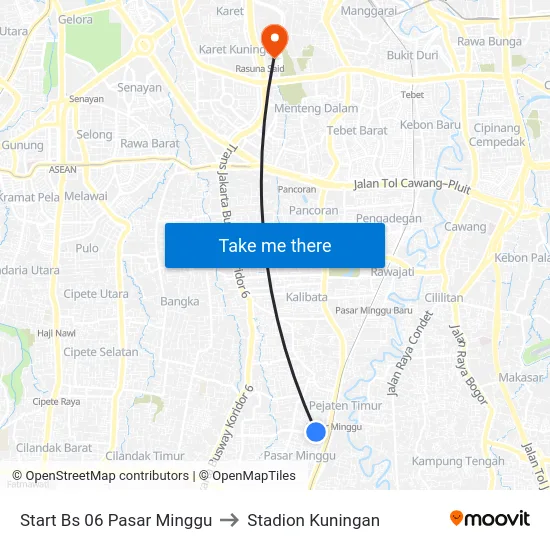 Start Bs 06 Pasar Minggu to Stadion Kuningan map