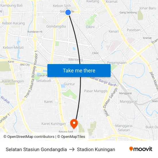 Selatan Stasiun Gondangdia to Stadion Kuningan map