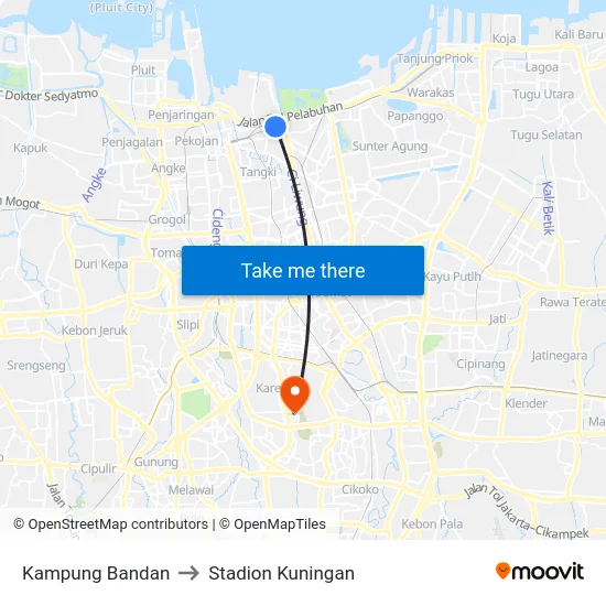 Kampung Bandan to Stadion Kuningan map