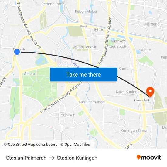 Stasiun Palmerah to Stadion Kuningan map