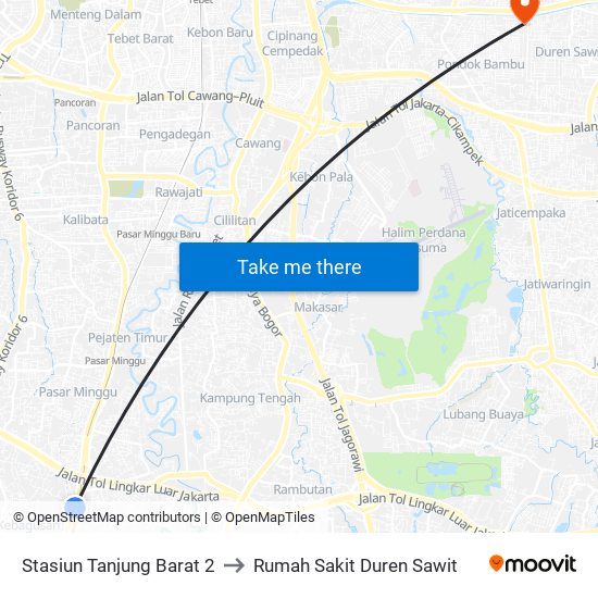 Stasiun Tanjung Barat 2 to Rumah Sakit Duren Sawit map