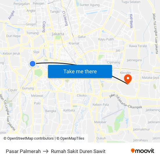 Pasar Palmerah to Rumah Sakit Duren Sawit map