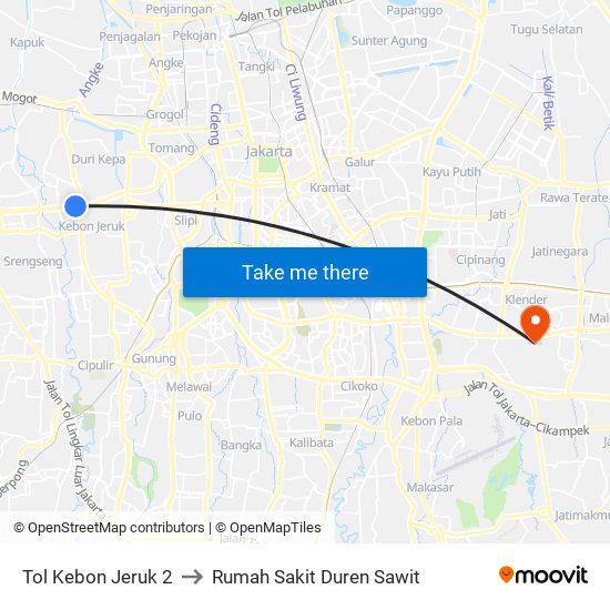 Tol Kebon Jeruk 2 to Rumah Sakit Duren Sawit map