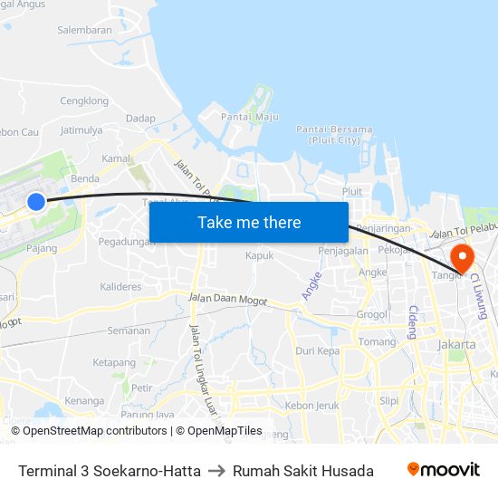 Terminal 3 Soekarno-Hatta to Rumah Sakit Husada map