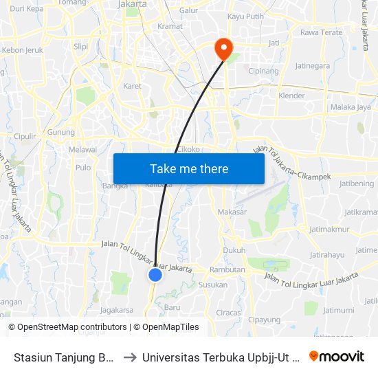 Stasiun Tanjung Barat 2 to Universitas Terbuka Upbjj-Ut Jakarta map