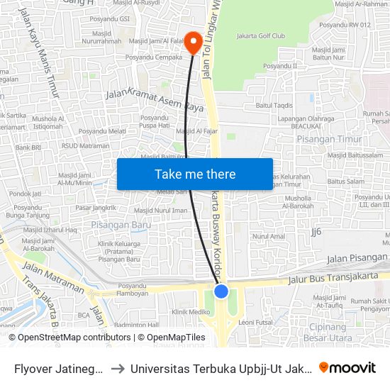 Flyover Jatinegara to Universitas Terbuka Upbjj-Ut Jakarta map