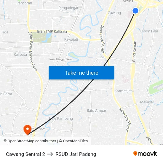 Cawang Sentral 2 to RSUD Jati Padang map
