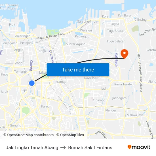 Jak Lingko Tanah Abang to Rumah Sakit Firdaus map