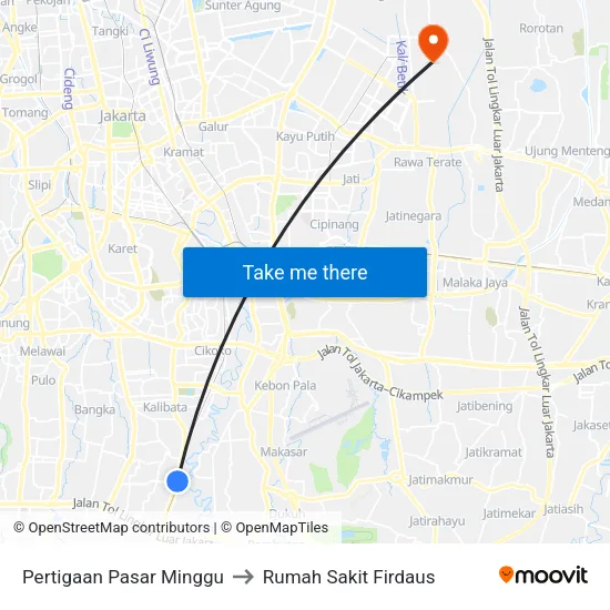 Pertigaan Pasar Minggu to Rumah Sakit Firdaus map
