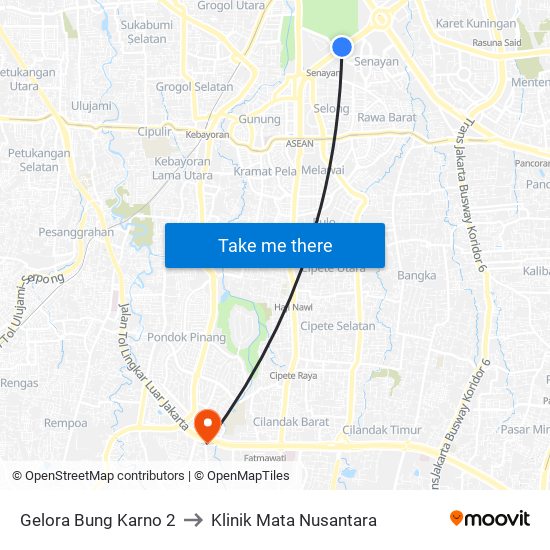 Gelora Bung Karno 2 to Klinik Mata Nusantara map