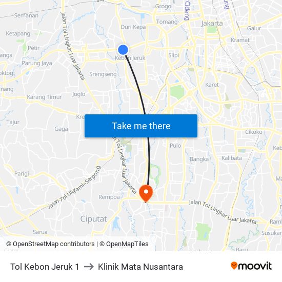 Tol Kebon Jeruk 1 to Klinik Mata Nusantara map