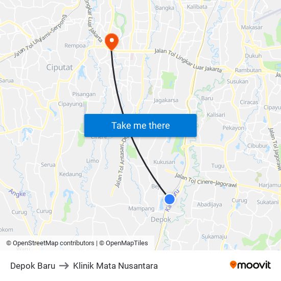 Depok Baru to Klinik Mata Nusantara map