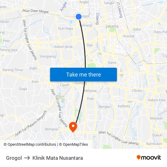 Grogol to Klinik Mata Nusantara map
