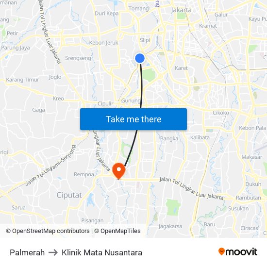 Palmerah to Klinik Mata Nusantara map