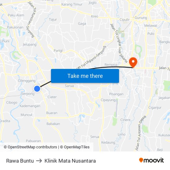 Rawa Buntu to Klinik Mata Nusantara map