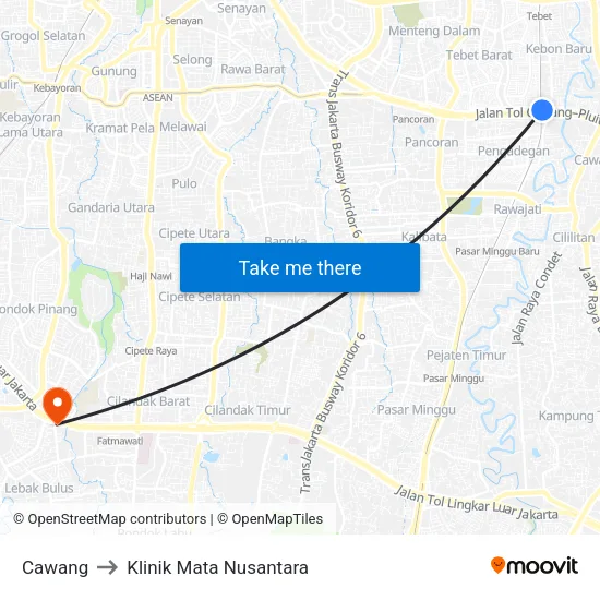 Cawang to Klinik Mata Nusantara map