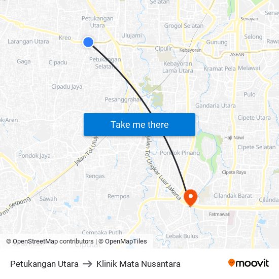 Petukangan Utara to Klinik Mata Nusantara map