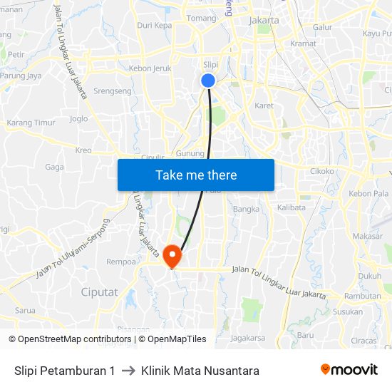 Slipi Petamburan 1 to Klinik Mata Nusantara map