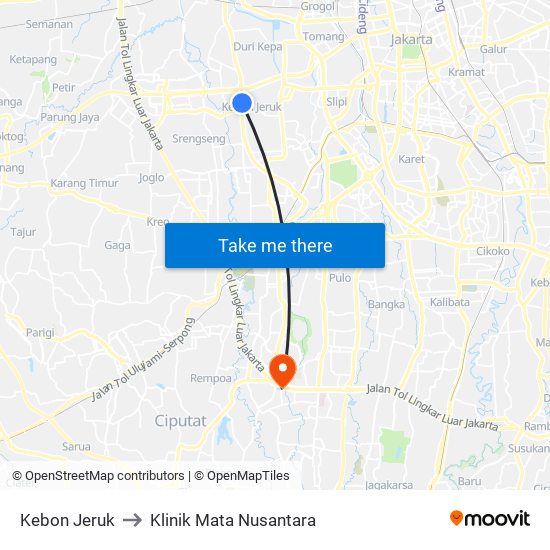 Kebon Jeruk to Klinik Mata Nusantara map