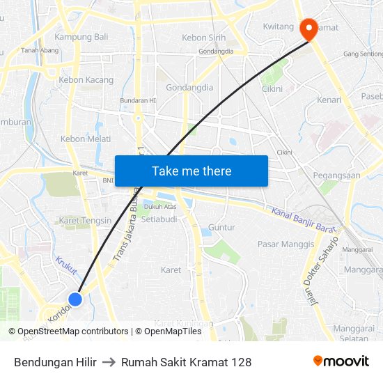 Bendungan Hilir to Rumah Sakit Kramat 128 map