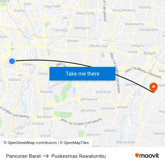 Pancoran Barat to Puskesmas Rawalumbu map
