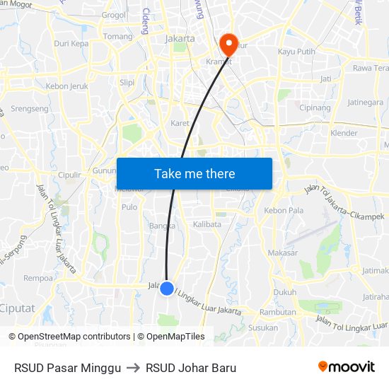 RSUD Pasar Minggu to RSUD Johar Baru map