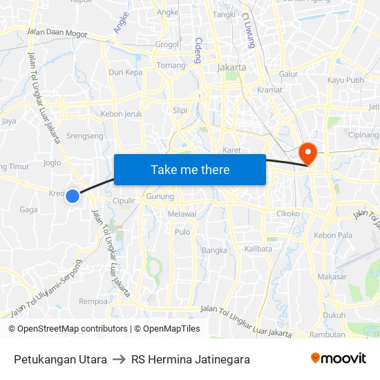 Petukangan Utara to RS Hermina Jatinegara map