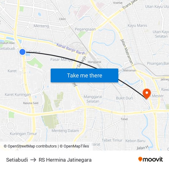 Setiabudi to RS Hermina Jatinegara map