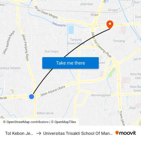 Tol Kebon Jeruk 1 to Universitas Trisakti School Of Management map
