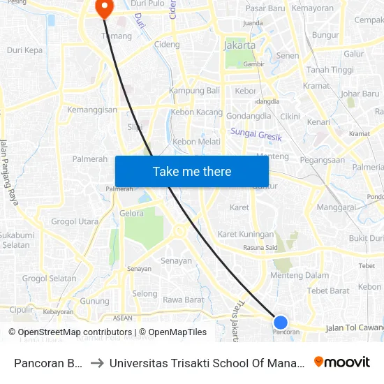 Pancoran Barat to Universitas Trisakti School Of Management map