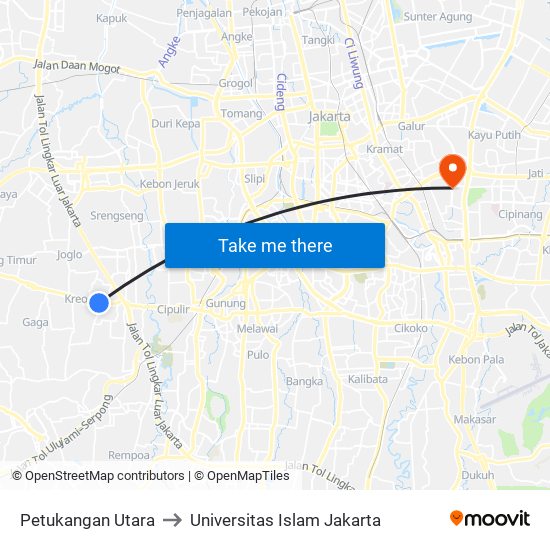 Petukangan Utara to Universitas Islam Jakarta map