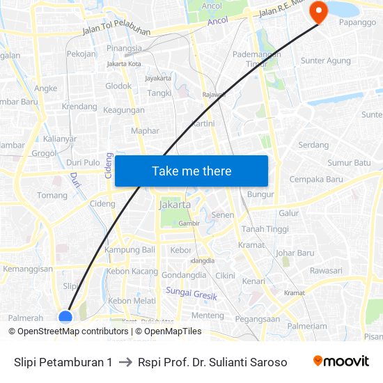 Slipi Petamburan 1 to Rspi Prof. Dr. Sulianti Saroso map