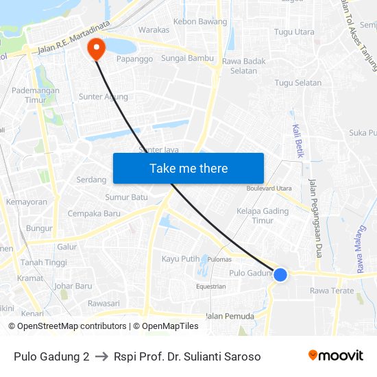 Pulo Gadung 2 to Rspi Prof. Dr. Sulianti Saroso map