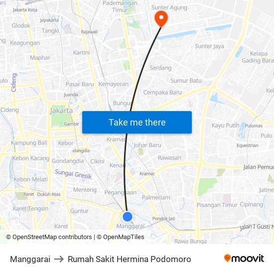 Manggarai to Rumah Sakit Hermina Podomoro map