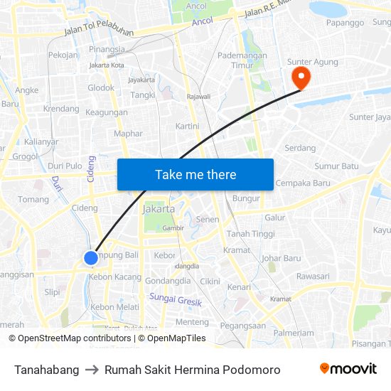 Tanahabang to Rumah Sakit Hermina Podomoro map