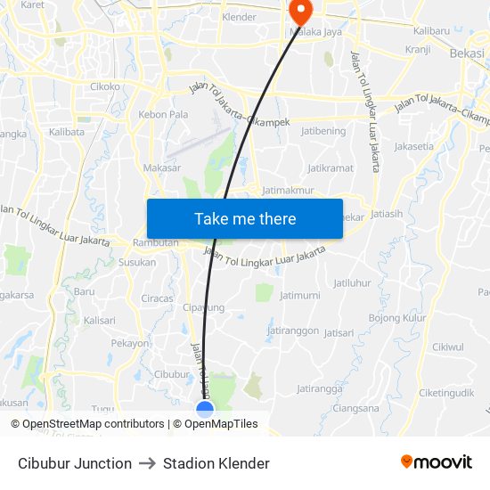 Cibubur Junction to Stadion Klender map