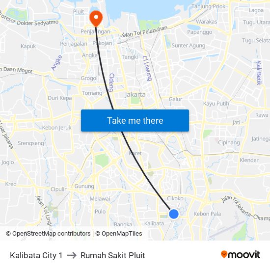 Kalibata City 1 to Rumah Sakit Pluit map