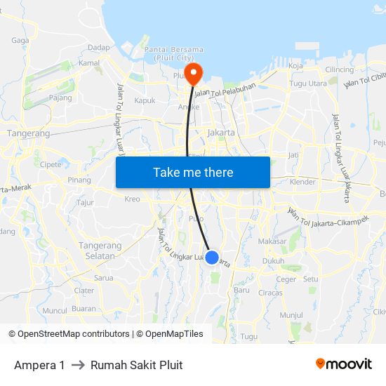 Ampera 1 to Rumah Sakit Pluit map