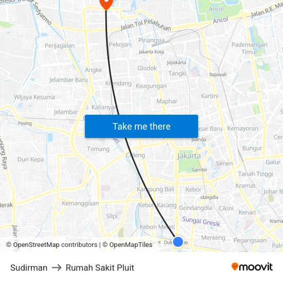 Sudirman to Rumah Sakit Pluit map