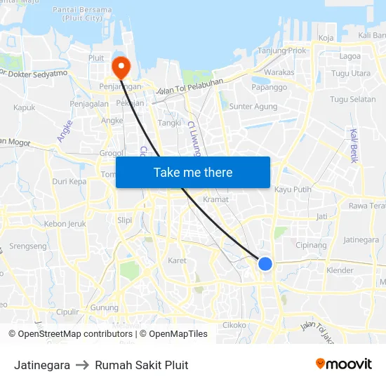 Jatinegara to Rumah Sakit Pluit map