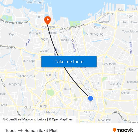 Tebet to Rumah Sakit Pluit map