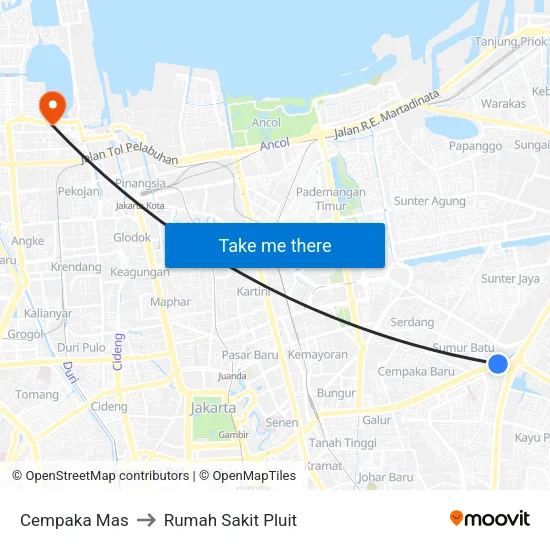 Cempaka Mas to Rumah Sakit Pluit map