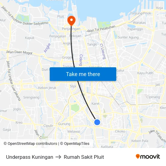 Underpass Kuningan to Rumah Sakit Pluit map
