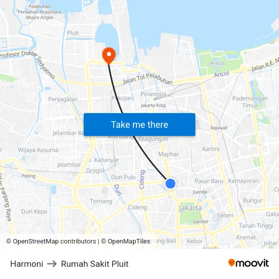 Harmoni to Rumah Sakit Pluit map