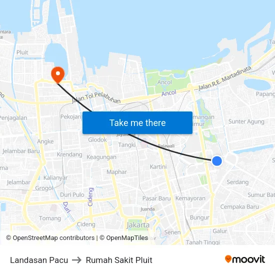 Landasan Pacu to Rumah Sakit Pluit map